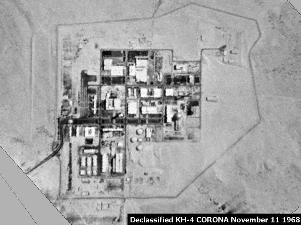 The Shimon Peres Negev Nuclear Research Center as viewed from a Corona satellite in the late 1960s