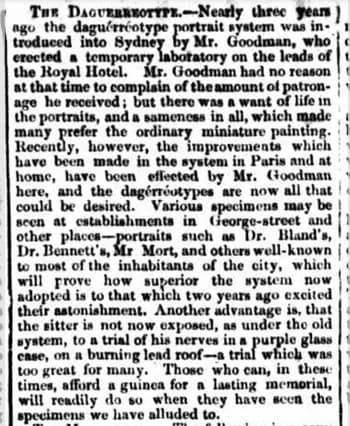 Newspaper report on Daguerreotype portrait of Dr William Bland by George B Goodman, Australia's oldest surviving photograph