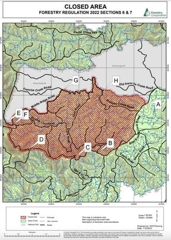 BulgaClosed002 - 1EarthMedia Areas within Bulga State Forest closed for logging by Forestry Corp from 10 July 2023 until 1 January 2024