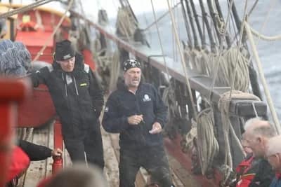 frankalcia006-400 - 1EarthMedia Captain Frank Allica and First Mate "Ants", during daily briefing, HMB Endeavour. Sydney, Australia - Tauranga, New Zealand, 12-27 September 2019 © 2019 Mark Anning photo
