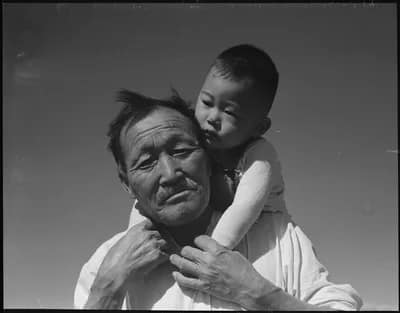 Grandfatherandgrandson400 - 1EarthMedia Dorothea Lange's Grandfather and Grandson of Japanese Ancestry at a War Relocation Authority Center, Manzanar, California (July 1942)