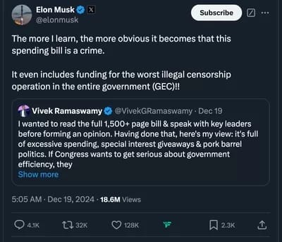 Musk010-400 - 1EarthMedia Elon Musk and Vivel Ramaswamy on Twitter, 19 December 2024