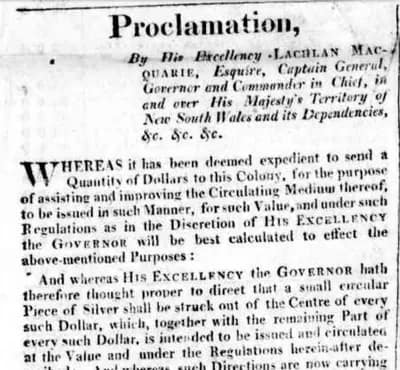 HoleyDollarProclamation - 1EarthMedia Governor Lachlan Macquarie Holey Dollar Proclamation