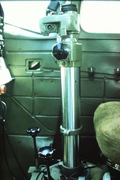 Wild RC-8 camera - 1EarthMedia Navigation sight for Wild RC-8 aerial survey camera, 9 1/2" square format mounted over a hole in the floor of the aircraft. © 1979 Mark Anning photo. All Rights Reserved.