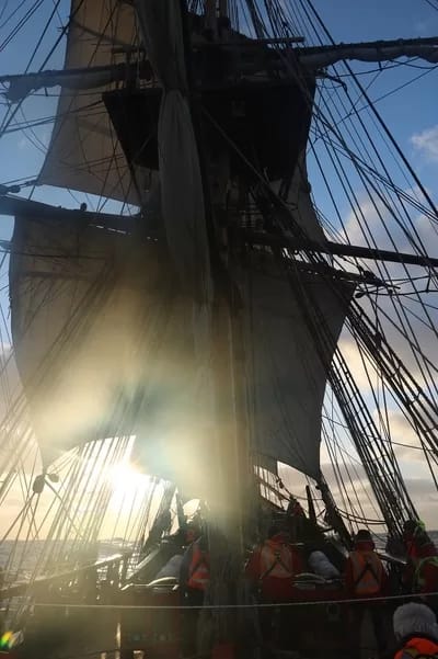 Lt James Cook aboard HMB Endeavour first sight of Australia Aboard HMB Endeavour © 2019 Mark Anning photos