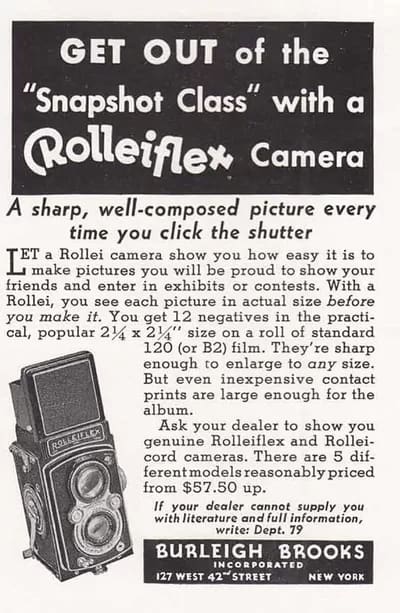 Rollieflex Ad - 1EarthMedia Old Rolleiflex camera advertisement