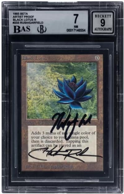MagicTheGatheringProof - 1EarthMedia Magic: The Gathering Artist Proof Black Lotus Limited Edition (Beta) BGS Trading Card Game NM 7 AUTO 9 (Wizards of the Coast, 1993) Signed by Christopher Rush and Richard Garfield