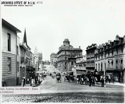 BridgeStreetSydney - 1EarthMedia Undated glass negative of Bridge Street in Sydney, possibly turn of the century
