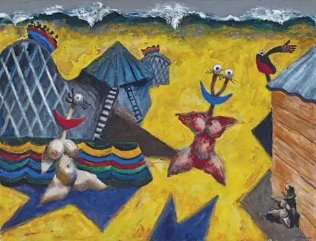 ALBERT TUCKER (1914-1999) Luna Park 1987 synthetic polymer paint on canvas 97.5 x 126.5 cm ESTIMATE: $180,000-240,000 © Albert & Barbara Tucker Foundation. Courtesy of Smith & Singer Fine Art