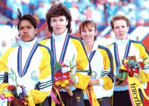 Cathy Freeman Auckland - 1EarthMedia Women’s 4x100m relay gold medallists Monique Dunstan, Kathy Sambell, Cathy Freeman, Kerry Johnson