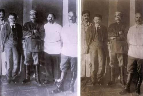 soviet07-500 - 1EarthMedia participants of the 11th Congress, Moscow, 1922. Left of Stalin is Grigorii Petrovsky, and Sergo Ordjonikidze.