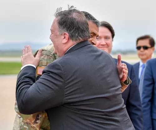 brookspompeo-500 - 1EarthMedia General Vincent Brooks and Secretary of State Mike Pompeo enjoy a warm embrace