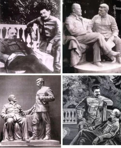 soviet99-500 - 1EarthMedia From the mid-1930's the Stalinist propaganda machine churned out thousands of sculptures, paintings, and drawings to exaggerate the closeness of his relationship with Lenin.