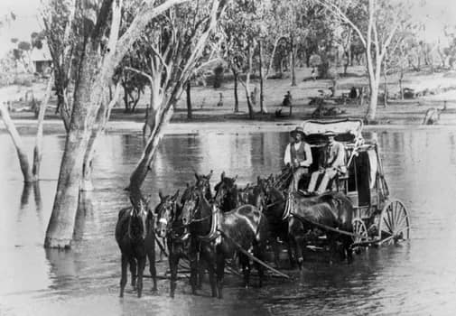 Cobb & Co coach crosses a river