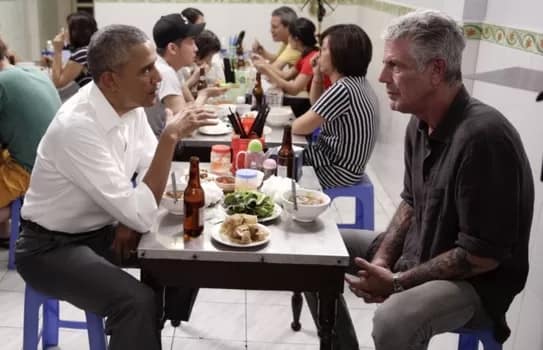 President Barack Obama and Anthony Bourdain in Hanoi Vietnam President Barack Obama with Anthony Bourdain during dinner at Bún cha Huong Lien restaurant in Hanoi, Vietnam, May 23, 2016