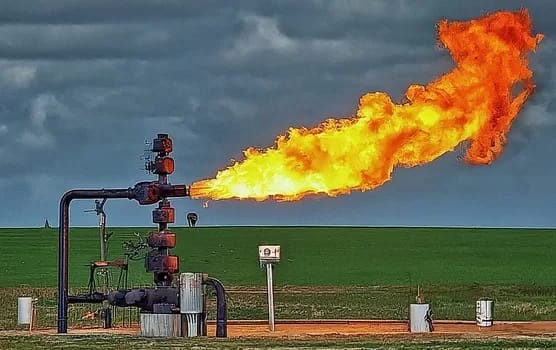 Rendition of a flaring gas well