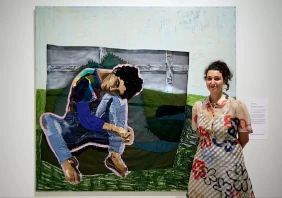 arhcibaldgutman - 1EarthMedia Julia Gutman with her work Head in the sky, feet on the ground at the Archibald, Wynne and Sulman Prizes 2023 winners announcement, Art Gallery of New South Wales. Artwork © Julia Gutman, photo © Art Gallery of New South Wales, Diana Panucci