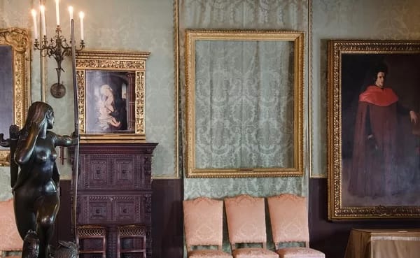 600px-Empty_Frames_at_Isabella_Stewart_Gardner_Museum - 1EarthMedia Picture provided by the FBI showing the empty frames for missing paintings after the theft at the Isabella Stewart Gardner Museum