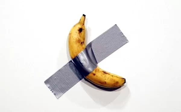 A banana taped to wall that sold for .2 million dollars