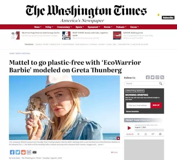 Washington-Times - 1EarthMedia MyCelia EcoWarrior Barbie Washington Post