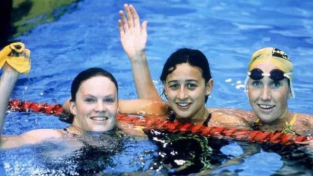 400m Freestyle Aussie 1,2,3 - Jan. 27, 1990 - Australians from left: Julie McDonald (Silver), Hayley Lewis (Gold) and Janelle Elford (Bronze).