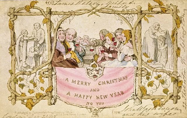 Firstchristmascard - 1EarthMedia The world's first Christmas card caused some controversy during the Victorian era because it depicted a small child drinking wine.