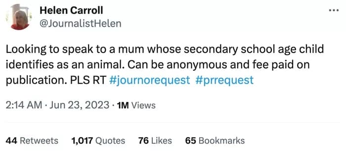 JournalistHelen700 - 1EarthMedia Daily Mail journalist wanted a story about children identifying as a cat