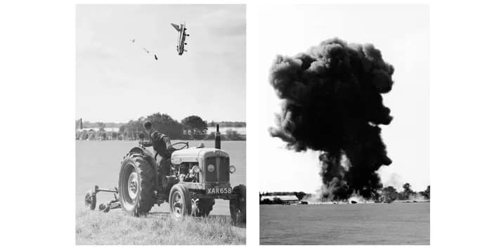 Electric Lightning pilot ejects in this famous photo Jim Meads photographs of pilot George Aird ejecting from his English Electric Lightning F1 aircraft