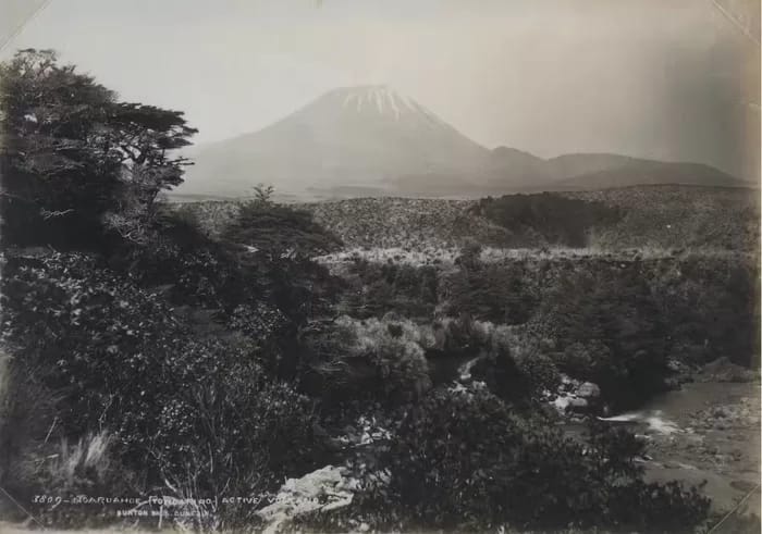 landscapepphoto011-700 - 1EarthMedia Alfred Burton, Burton Brothers Studio, Ngauruhoeโ(Tongariro)โActive Volcano, 1880s, 1885. Black-and-white print. Photography Collection. Museum of New Zealand Te Papa Tongarewa.