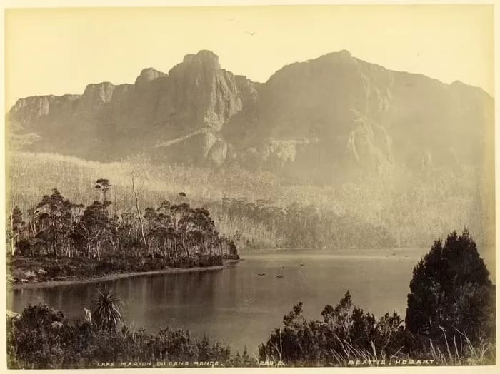 landscapephoto08-700 - 1EarthMedia John Beattie, Lake Marion, Du Cane Range (Tasmania), 1890s. Albumen print. The Richard Ledgar Collection of Photographs, 1858โ1910, National Library of Australia, Canberra. National Library of Australia