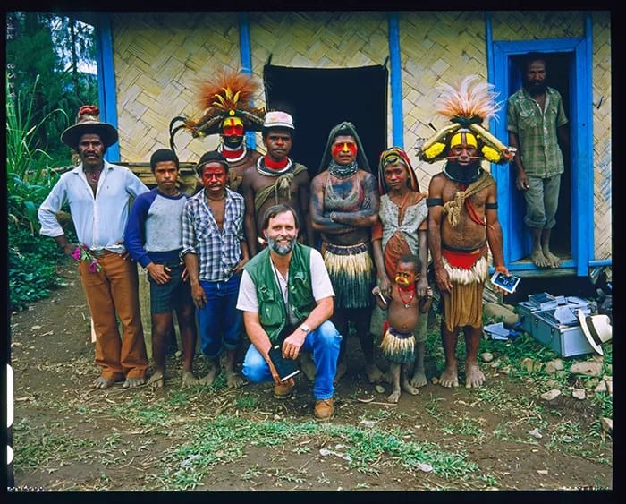 Photographer Rob Walls with Papua New Guinea tribe
