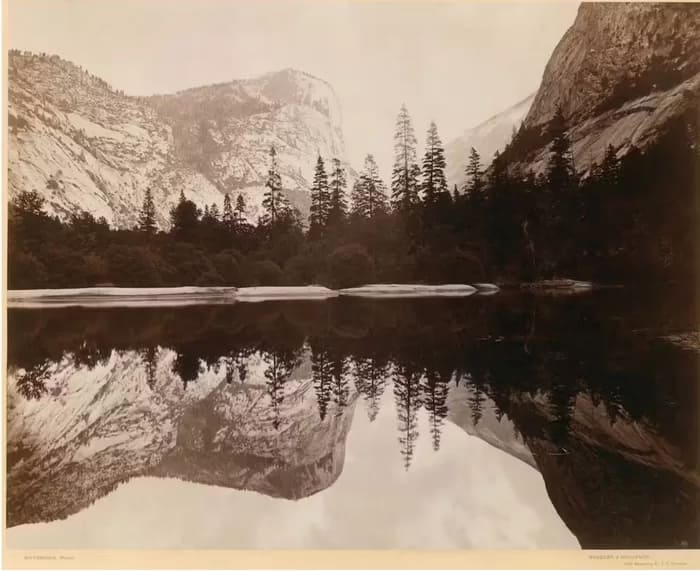 landscapephoto012-700 - 1EarthMedia Eadweard Muybridge, Mirror Lake, Valley of the Yosemite, 1872. Albumen silver print.ย Metropolitan Museum of Art, New York