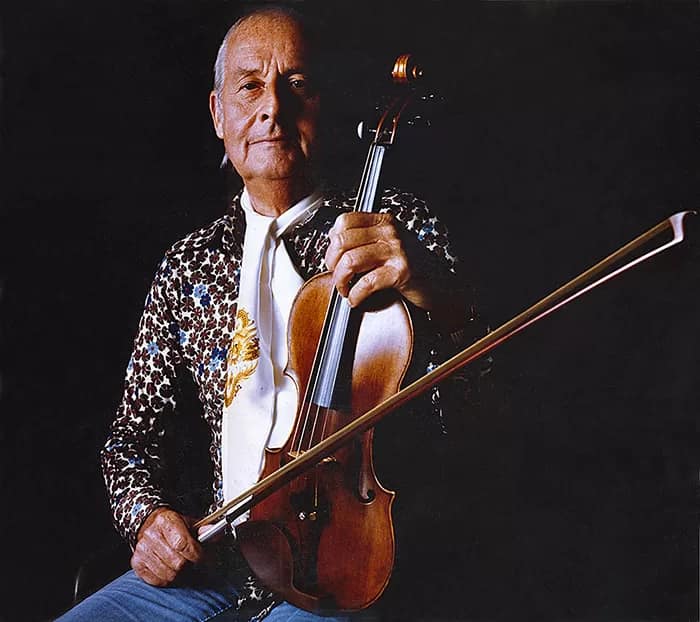 RobWallsGrapelli - 1EarthMedia Stephan Grapelli, photographed in studio for a record cover for Cherry Pie Records, Stef and Us, with George Golla and Don Burrows. Hasselblad 6x6 Ektachrome, 1977