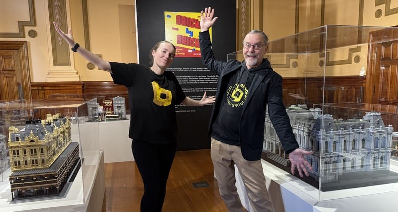 Bendigo Lego - 1EarthMedia Pictured: President of the Bendigo LEGO® User Group Kara Harris and group member Darren Hutchesson.