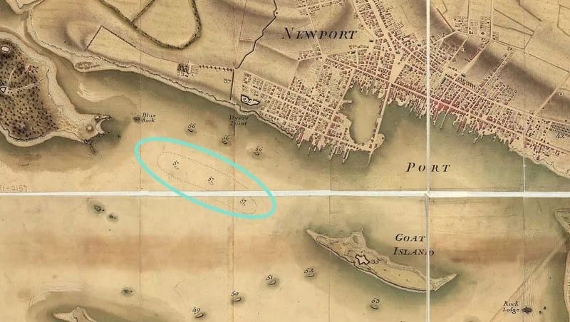 Endeavour French Archival Map - 1EarthMedia Section of French archival map entitled Prise de Newport par d'Estaing 1778 2 Embossage de Ternay à Newport 1780 Map reproduction courtesy Norman B Leventhal Map & Education Center Boston Public Library