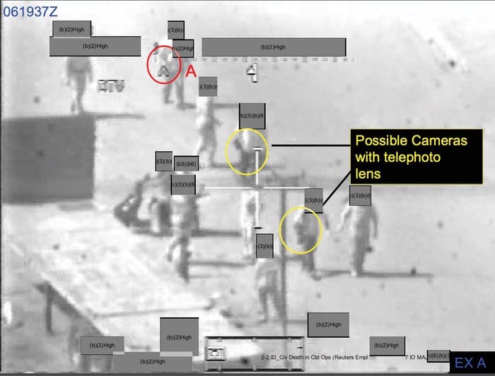 016 - 1EarthMedia Exhibit A – 0619:37 Z Still from Apache Gun Camera Film showing cameramen in the company of armed insurgents.