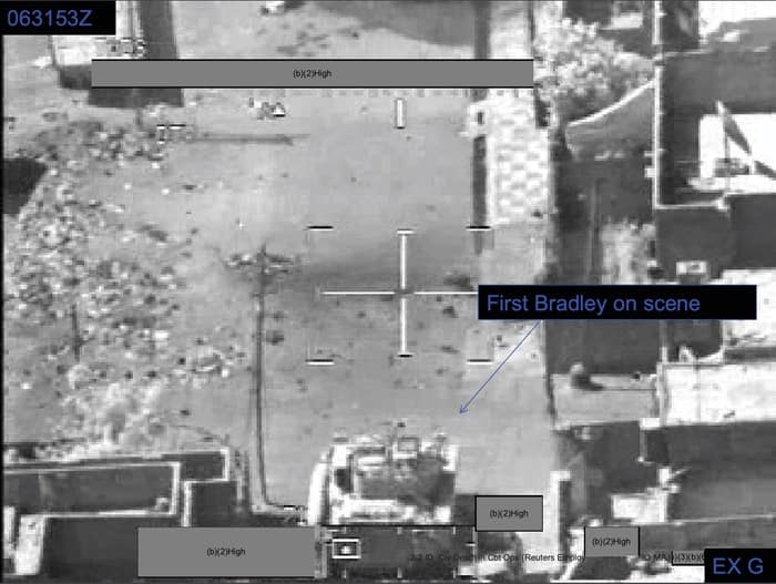 022 - 1EarthMedia Exhibit G – 0631:53 Z Still from Apache Gun Camera Film showing US Soldiers on scene.