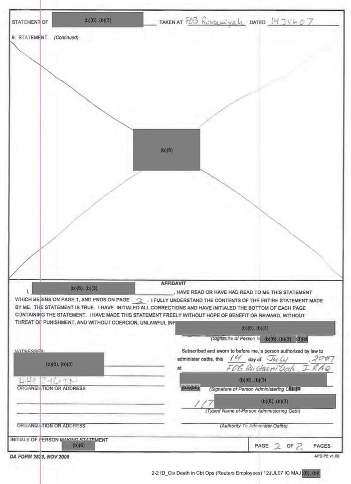 031 - 1EarthMedia Exhibit L – Sworn Statement of 1LT Mortar Platoon Leader, 2-16 IN).