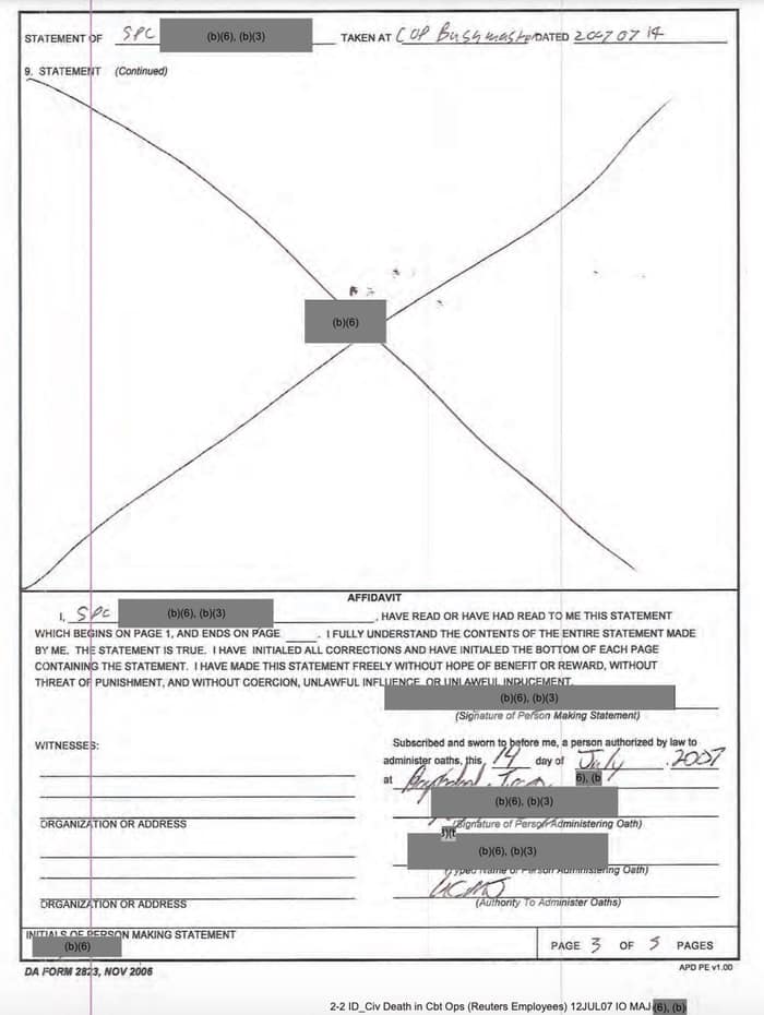 034 - 1EarthMedia Exhibit M – Sworn Statement of SPC Medic, B/2-16 IN).