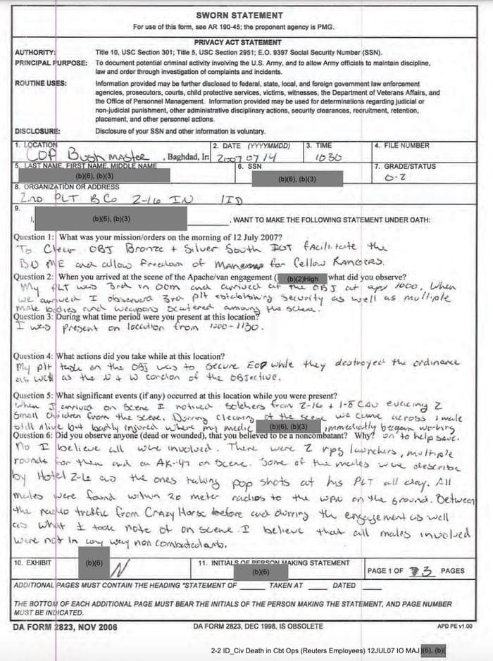 035 - 1EarthMedia Exhibit N – Sworn Statement of 1LT Platoon Leader, B/2-16 IN).